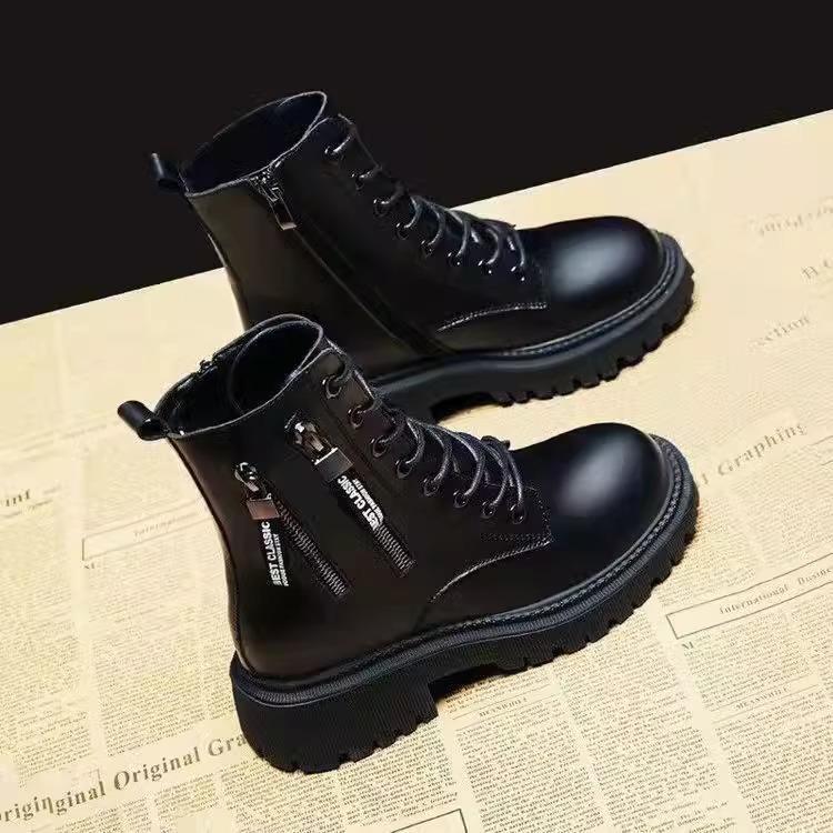 Short boots women's British Martin boots 2025 new winter velvet thick-soled thick-soled heeled versatile side zipper spring and autumn single boots