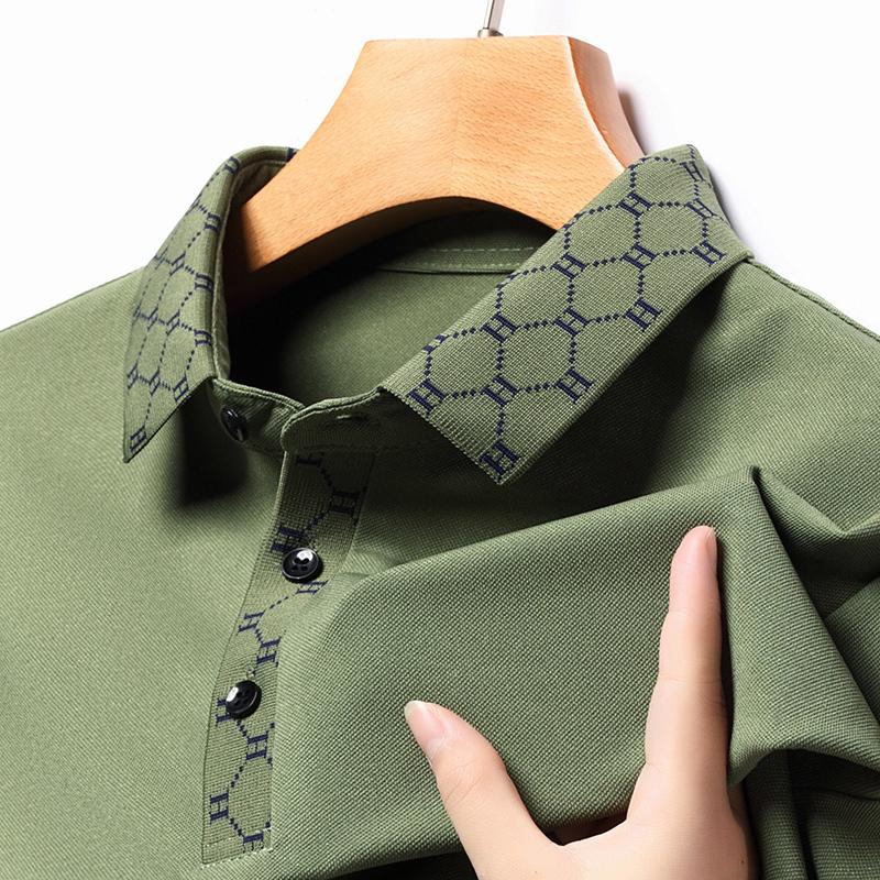 Original Design Men'S Polo Shirt Letter Jacquard Long Sleeve Autumn Lapel T-Shirt Business Classic Casual Fashion Trend Menswear