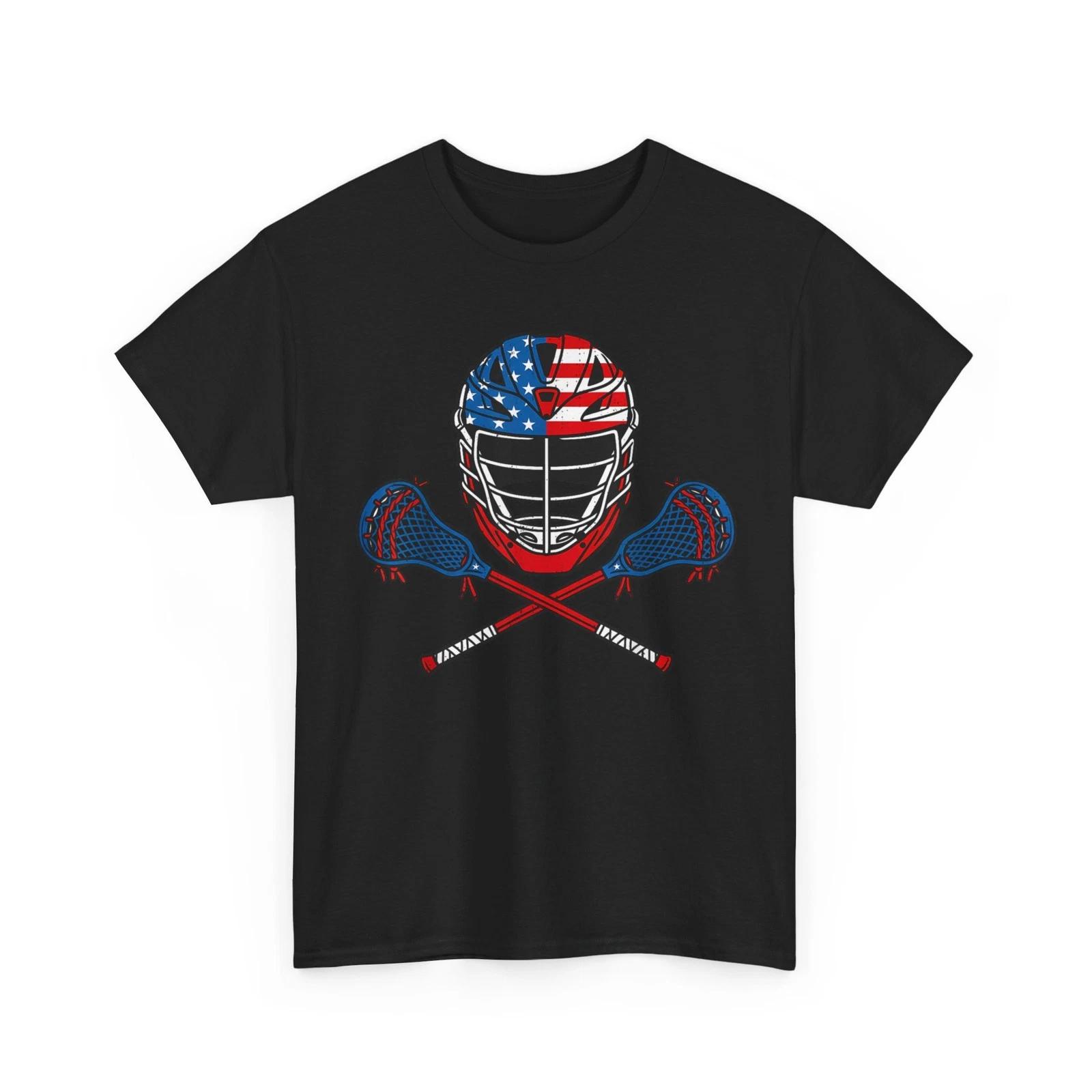Lacrosse Helmet T shirt, Lax Sticks American Flag 4th of July T shirt S