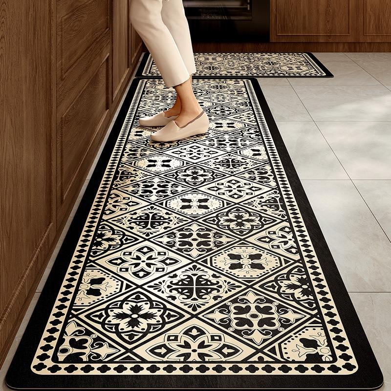 PVC Kitchen Carpet Waterproof Leather Floor Mat Large Non-slip Oil-resistant Carpets Brown Retro American Home Decoration Rug