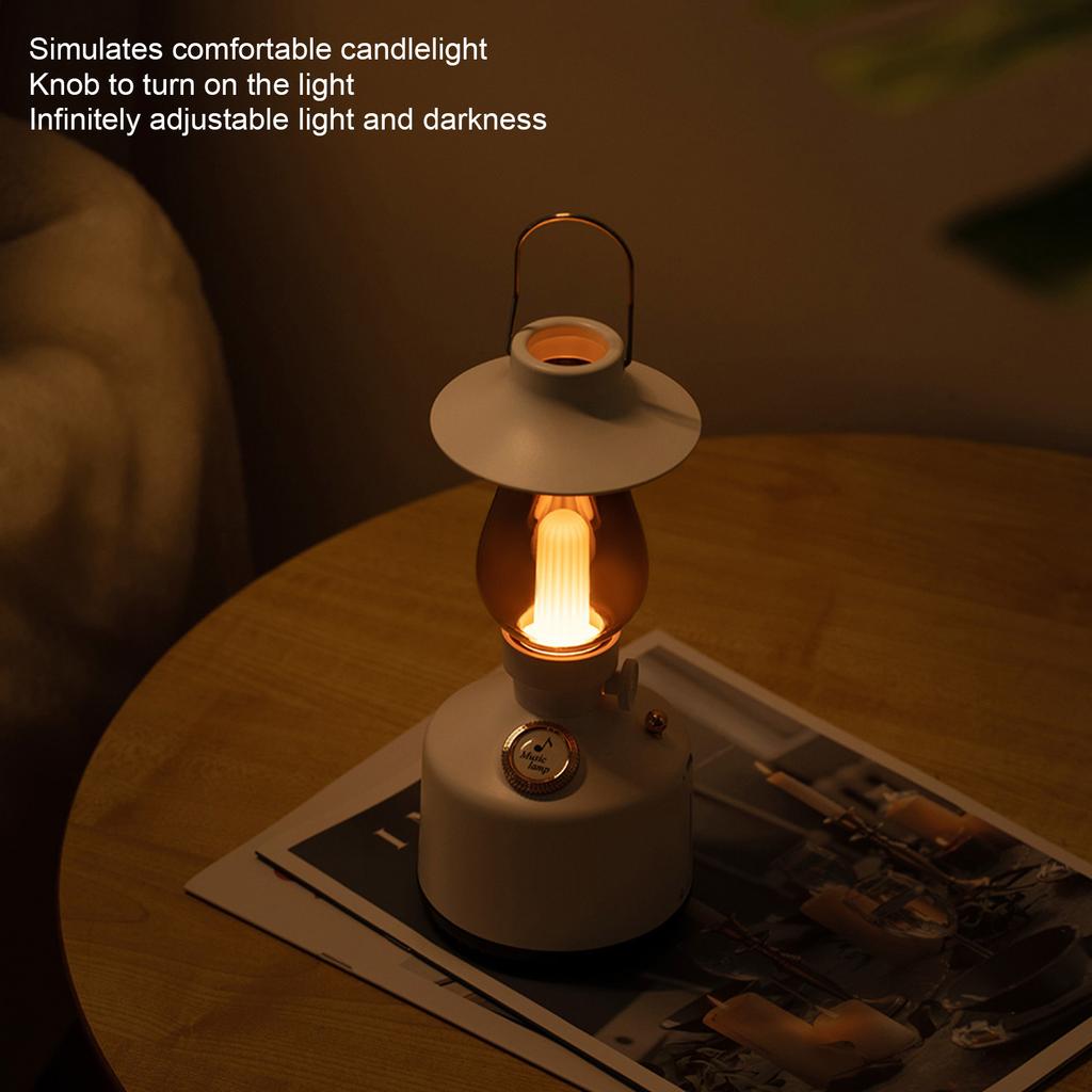 Vintage Night Light Spker IPX4 Waterproof Handheld 360 Degree Surround Sound Retro Night Light with Music