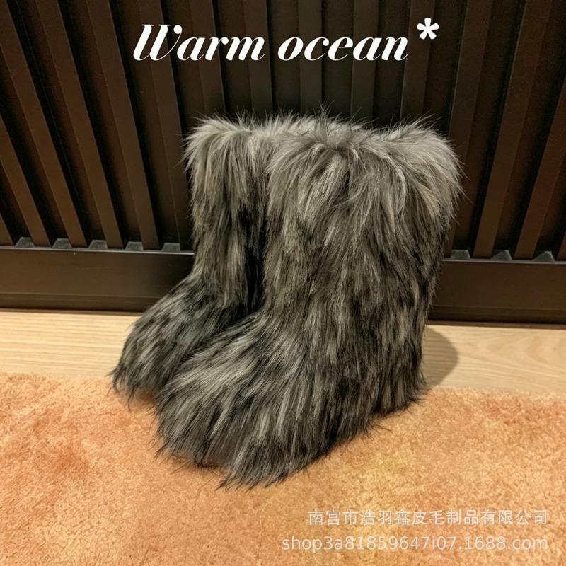 Imitation Raccoon Fur Boots Long Tube Winter Ladies Winter Imitation Fur Fox Fur Snow Boots