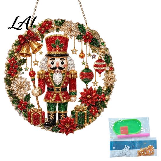 Holiday Themed Craft Kits Christmas Faux Diamond Art Ornament DIY Santa Claus Sun Catcher Kit Rhinestone Crafts for Adults Xmas Wreath Hanging