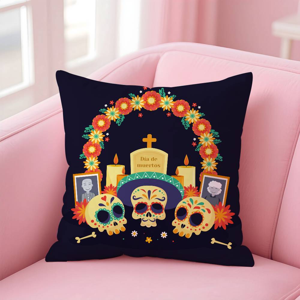 Mexico Easter Flower Skeleton Pillow Case Pattern Printing Pillowcase Living Room Sofa Cushion Cover Bedroom Room Decor