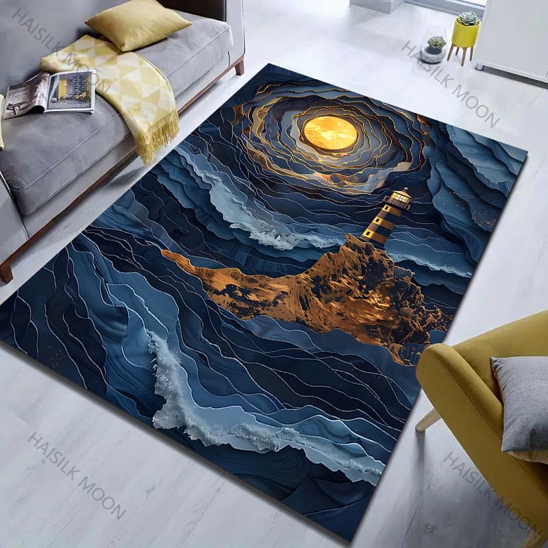1PC Lighthouse and Dreamy Moonlight Pattern Rug Carpets for Bedroom Living Room Sofa Mat Creative Door Mat Cloakroom Home Decor