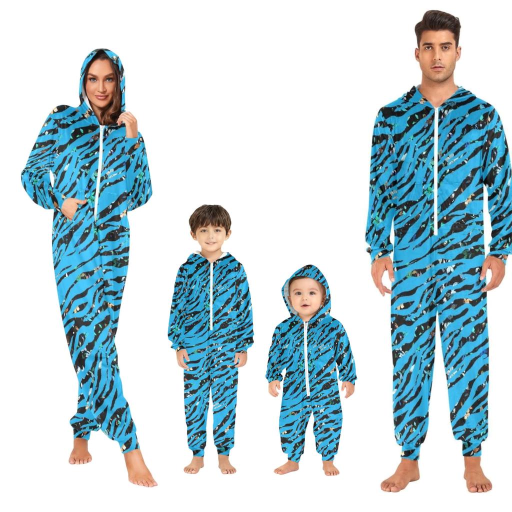Matching Family Outfits - Striped Print Family Matching Hooded Zip-Up Onesie Loungewear