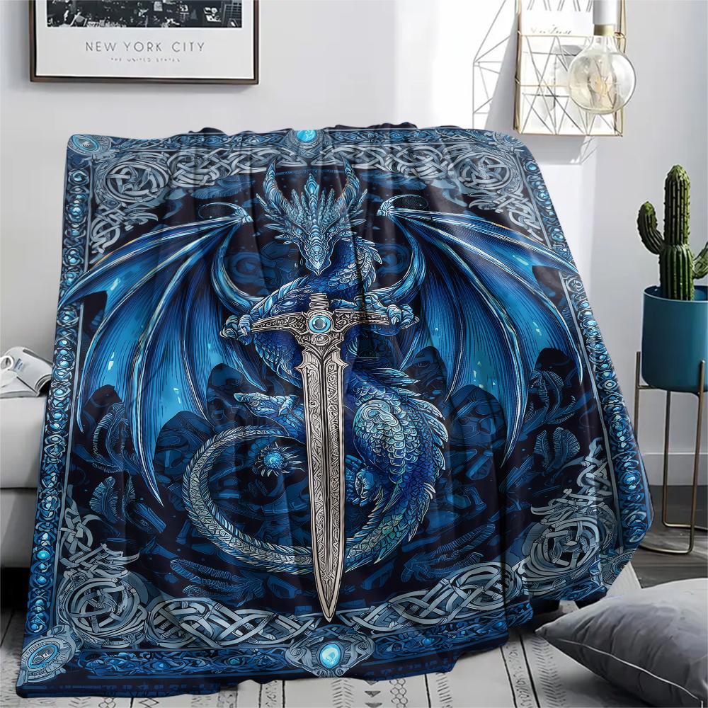 Sword and Dragon Print Flannel Blanket,High quality Comfortable for All Seasons,Home Decor,Warmth and Comfort,Perfect for Christmas Gifts