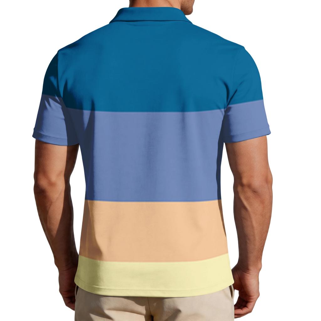 Mens Loose Fit Casual Striped Print Short Sleeve Polo Shirt with Turn Down Collar Soft Breathable Fabric for Everyday Wear