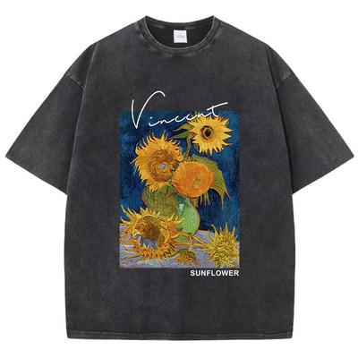 Van Gogh Sonnenblumendruck T-Shirts Herren Lässiges T-Shirt Atmungsaktive Kleidung Lässiges Übergroßes T-Shirt