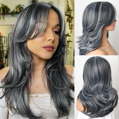 Synthetic Hair Grey Wig for Women Girls Long Curly Wig Natural Fluffy Cosplay Costume Halloween Lolita Older Ladies Wig