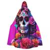 Sugar Skull Adult Cloak Cape Hooded Medieval Costume Witch Wicca Vampire Elf Purim Carnival Party
