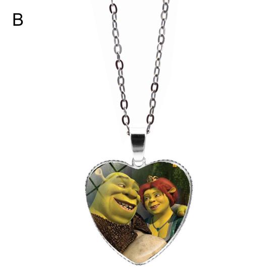Pendant Necklace Heart Cartoon Shrek Pattern Jewelry Bright Luster Adjustable Necklace for Birthday