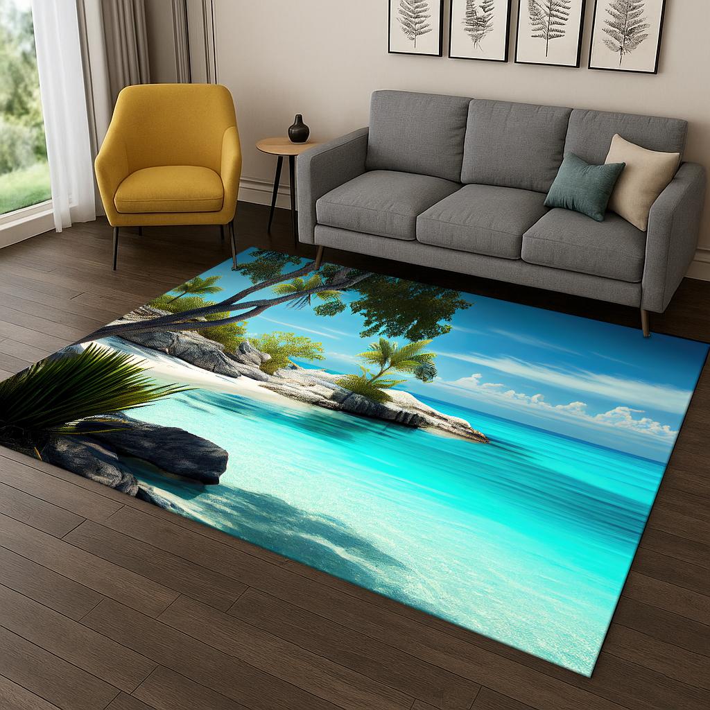 3D Ocean Waves Sea View Beach Carpet Rug for Bedroom Living Room Sofa Doormat Home Kitchen Decor,Kid Game Non-slip Floor Mat