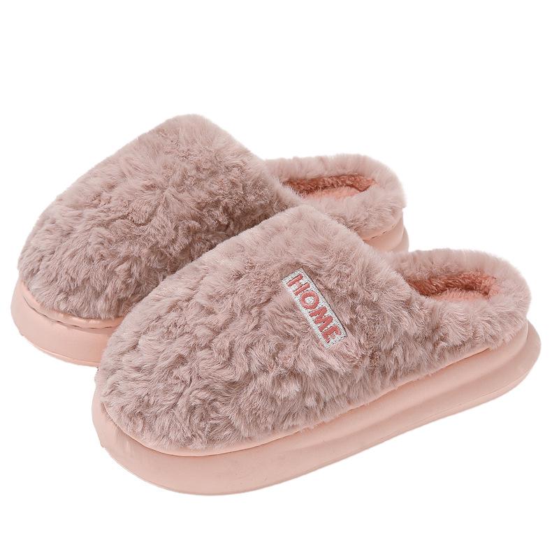 Winter Non-slip Plush Cotton Slippers for Men and Women, Thick Sole
