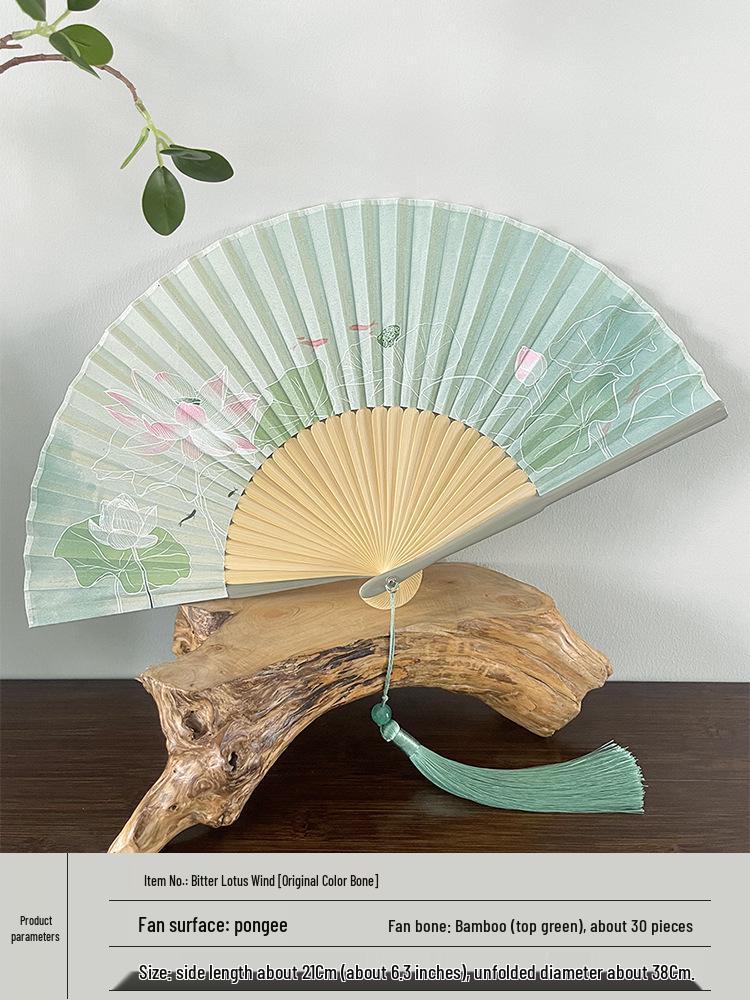 Ancient Style Bamboo Folding Fan - Portable Chinese Hanfu Qipao Summer Dance Fan with Gardenia Design