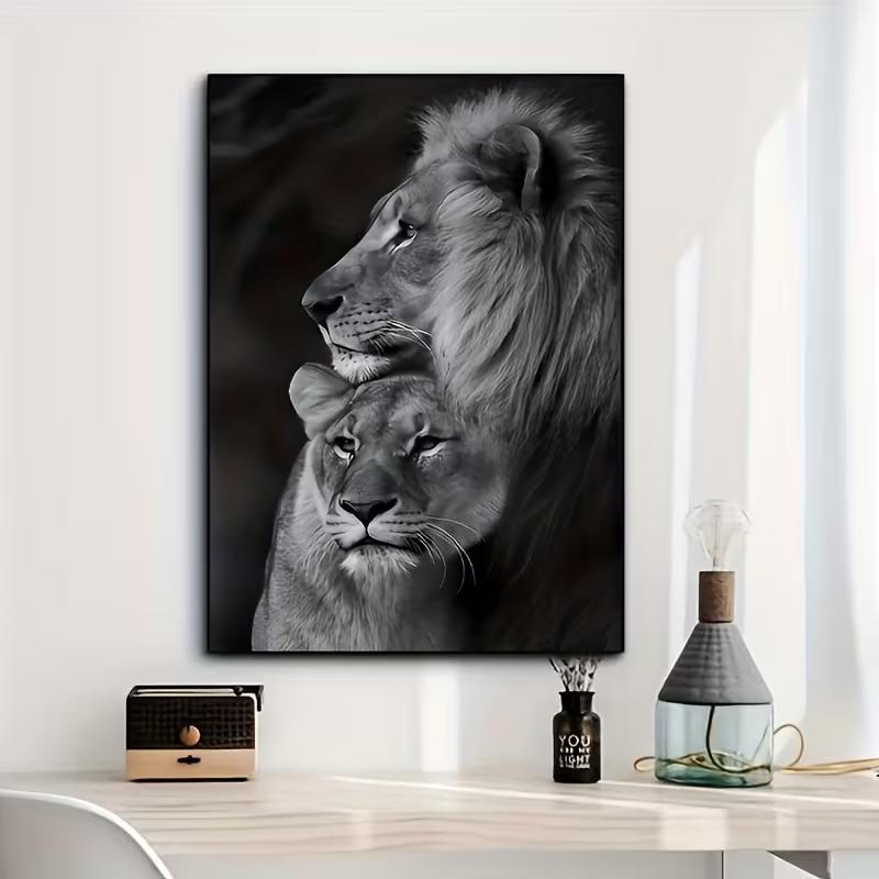Charming Black Lion & Lioness Love Canvas Art - Frameless Wall Decor for Living Room, Bedroom, Home Office, Artistic Decoration