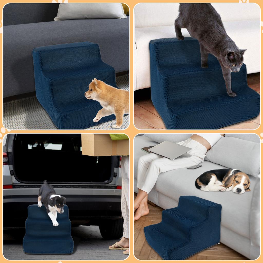 3 Step Dog Stair 10.63Inch High Sponge Pet Stair with Cloth Cover Removable Washable Pet Safety Ramp Pet Supplies Accessories