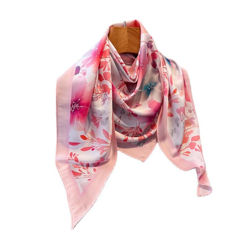 Sweet and fresh triangle scarf imitation silk printing sunscreen shawl tied waist scarf women's silk scarf scarf headscarf scarf