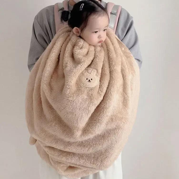 Thickened Soft Flannel Baby Blanket with Elastic Band Buckle Winter Cloak Stroller Cover Windproof Quilt Infant Cloak Nap Cover