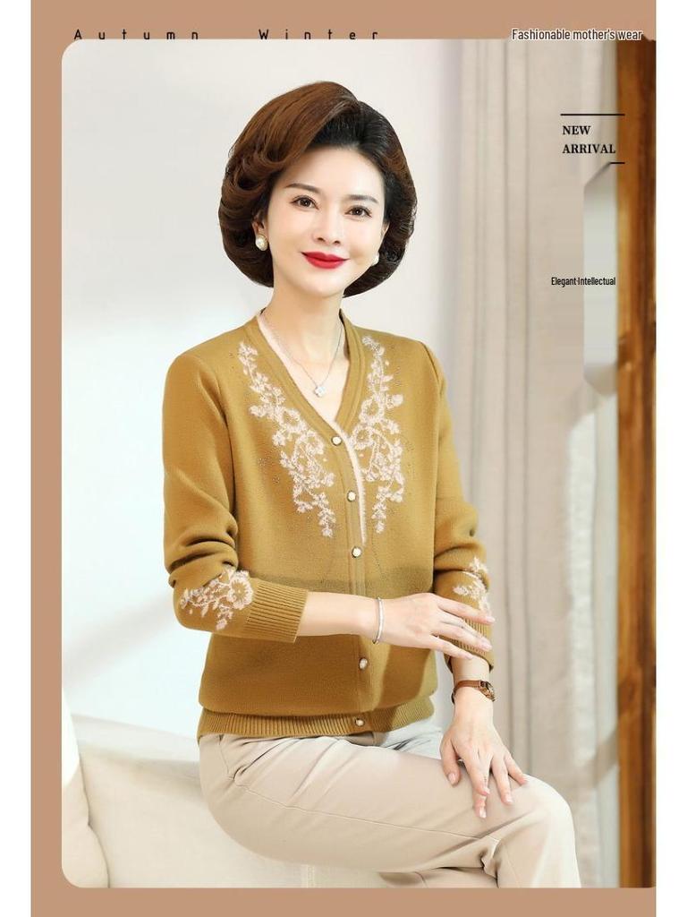 Stilvoller Winter-Samtcardigan mit V-Ausschnitt für Mütter – Modischer Pullover für Frauen mittleren und höheren Alters