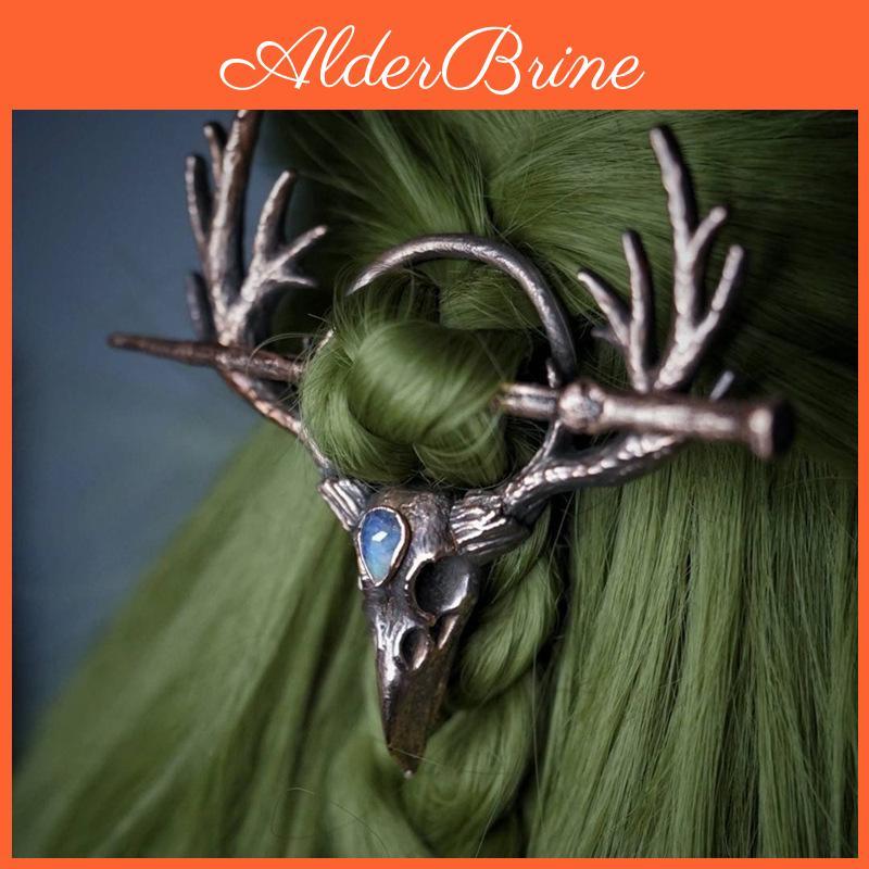 Women Sticks For Hair Vintage Gothic Retro Maple Crow Skull Antler Hair Chopsticks Hairpins Hair Accessories
