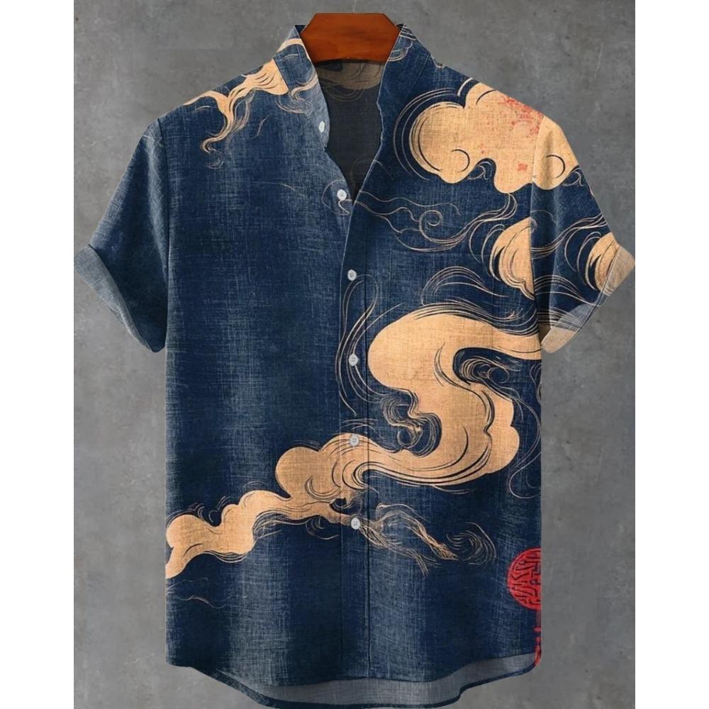 New Men's Printed Hawaiian Shirt Casual Short Sleeve Top Loose Clothing Fashion Vintage Summer Shirt