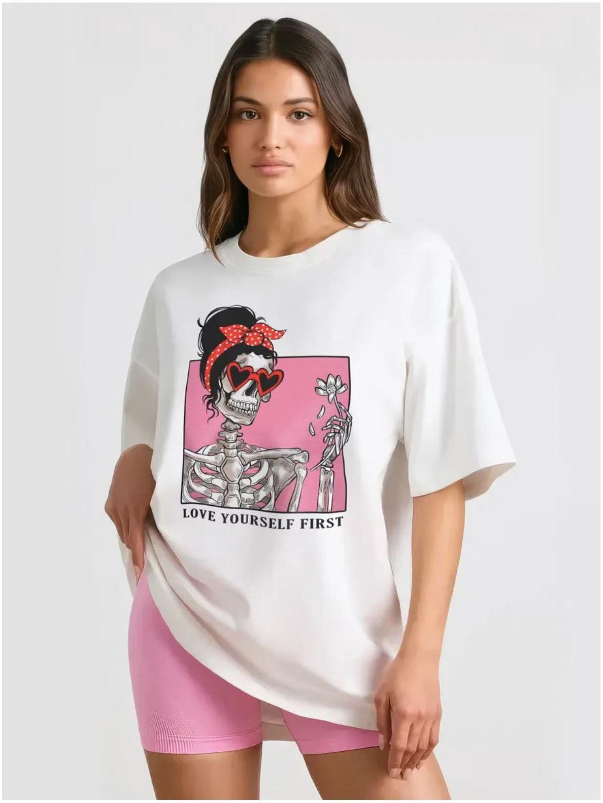 100% Cotton Fun Cartoon Short Sleeve T-shirt - Stylish & Versatile Summer Chic Double Extra Large белый