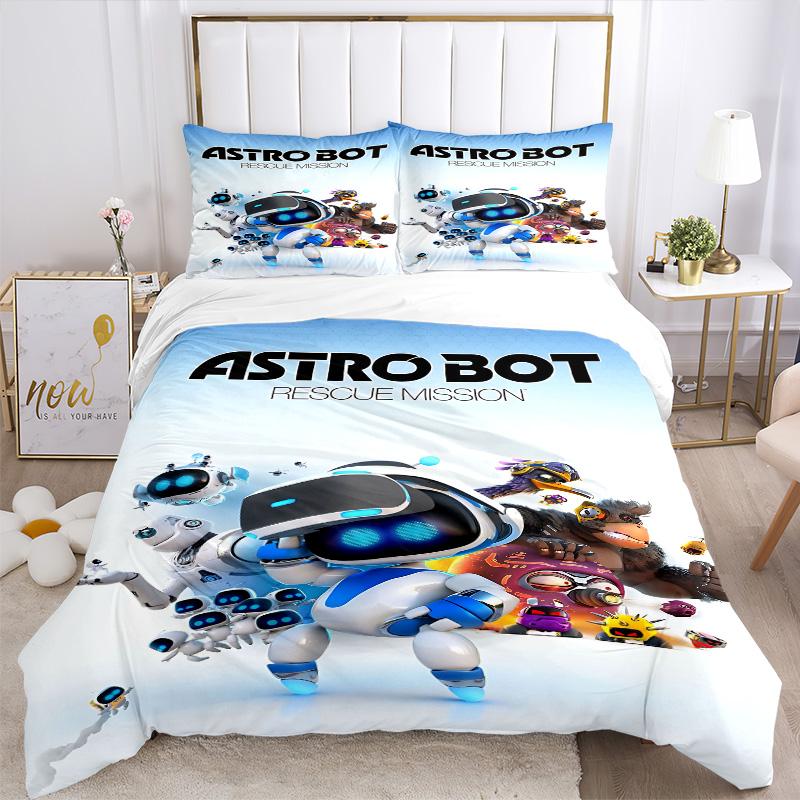 Astro Bot Rescue Mission Juego de Ropa de Cama de 3 Piezas Funda Nórdica con 2 Fundas de Almohada Regalo de Cumpleaños para el Hogar