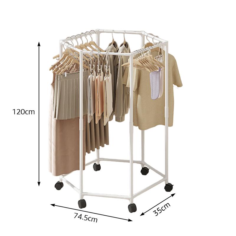 

Шестиугольная вращающаяся вешалка для одежды, напольная, сверхпрочная, вешалка для одежды, экономящая место, органайзер для общежития, прачечной, многокрючковая сушилка, железная рама Single Layer белый
