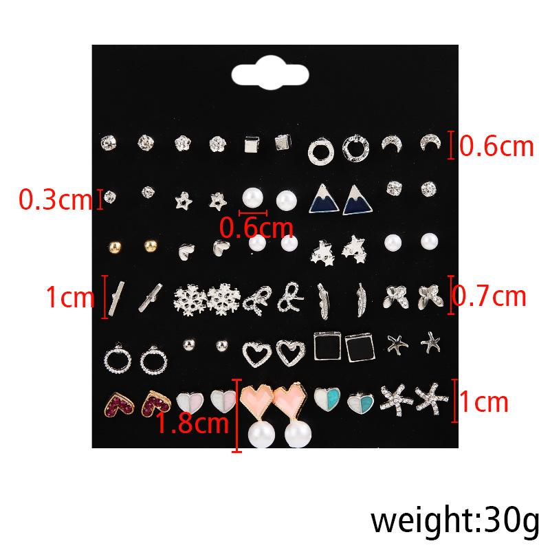 Korean Version of Fashion Sweet Love Bow 10 Pairs of Stud Earrings Set New Pearl Leaf Earrings