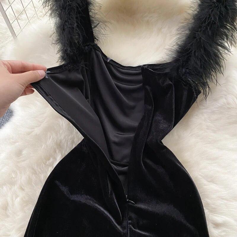 Chic Sexy Solid Split Slip Dress Sexy Off Shoulder Elegant Evening Party Robe Women Vintage Hip Wrap Ceremonial Dress