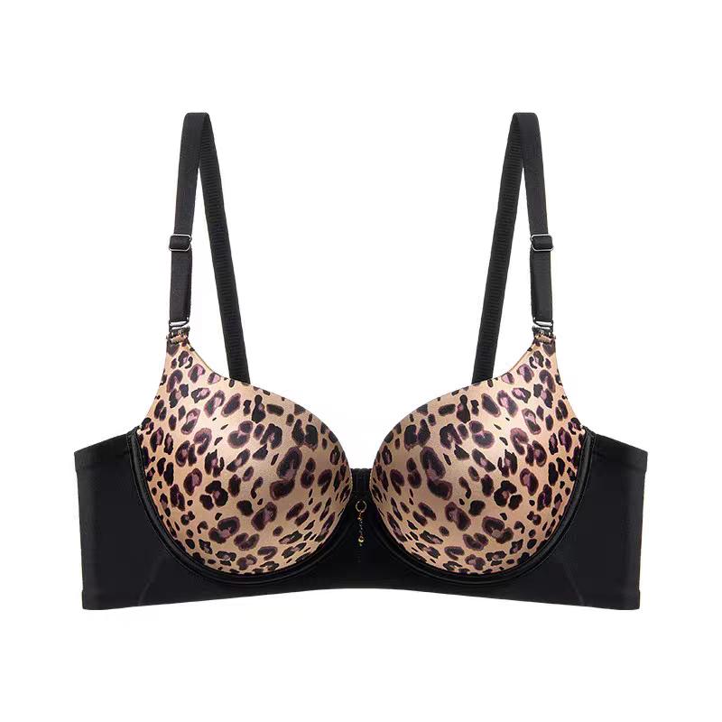 Sexy Leopard Print Front-button Bra for Small Breasts Push-up Bra for Side Breasts and Anti-sagging No Steel Ring Seamless Back Bra