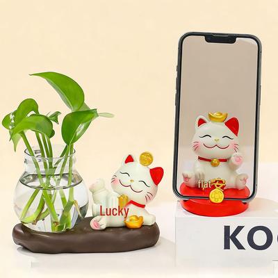 Cute Beckoning Cat Phone Holder - Customizable Logo & Cartoon Desk Decoration