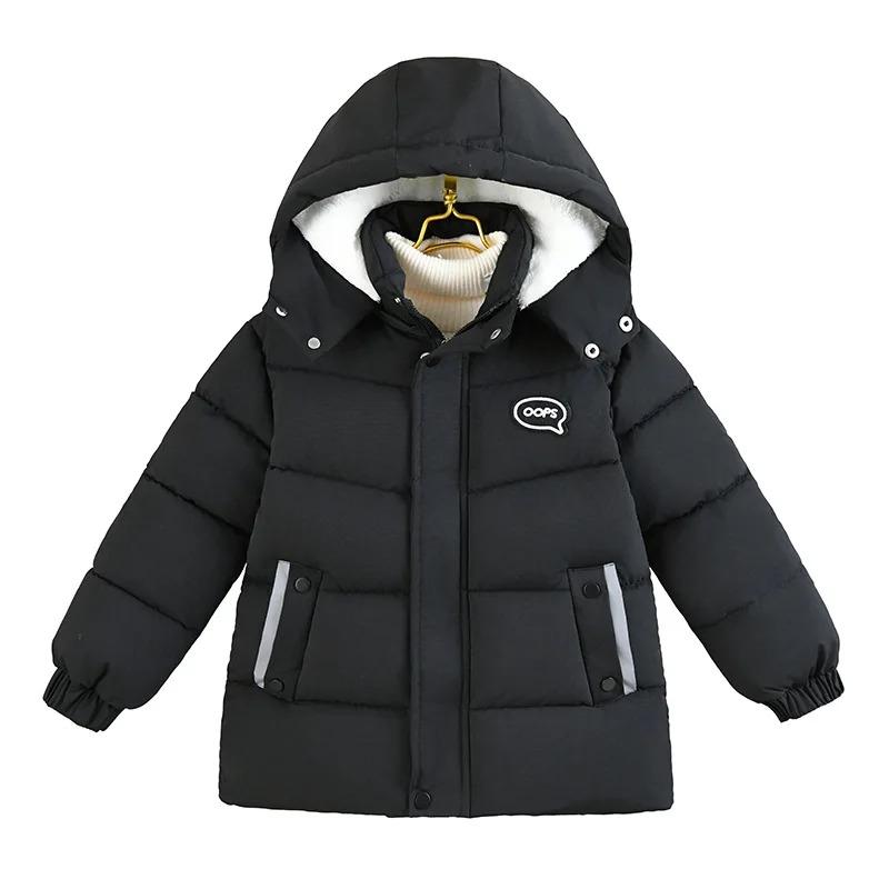 Winter Boys Jacket Long Solid Color Berber Fleece Lining Thick Warm Hooded Parka Teen Boy Snowsuit