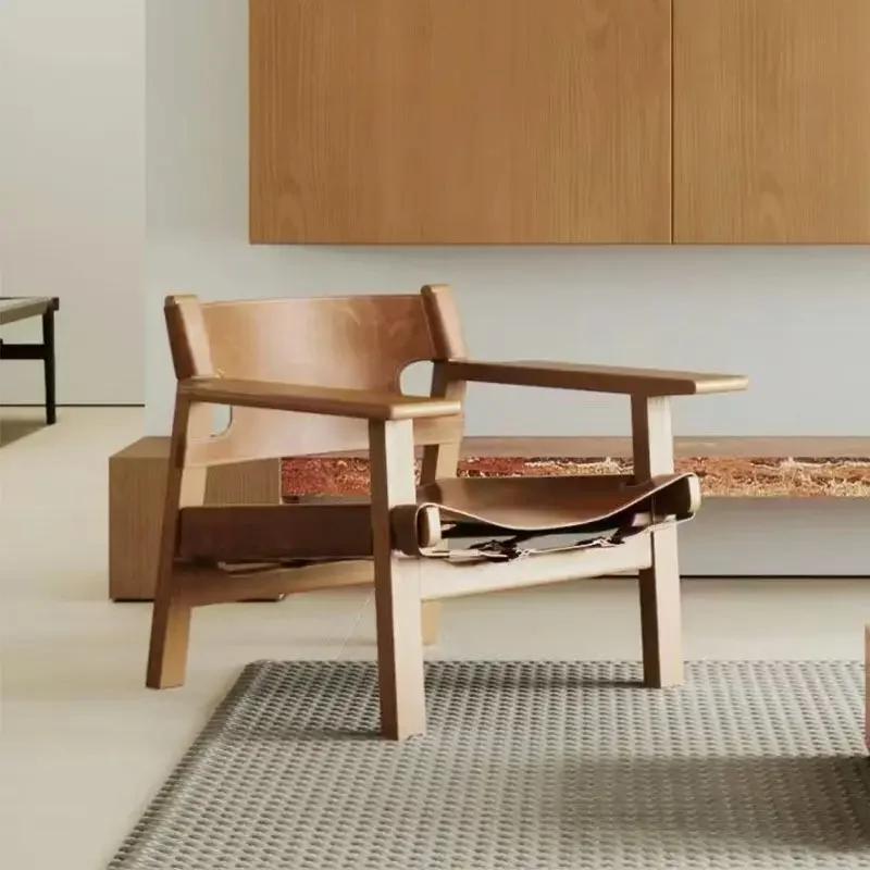 W2557 Spanish hunting chair, living room, single sofa chair, balcony, leisure chair, saddle leather, solid wood sofa chair desig