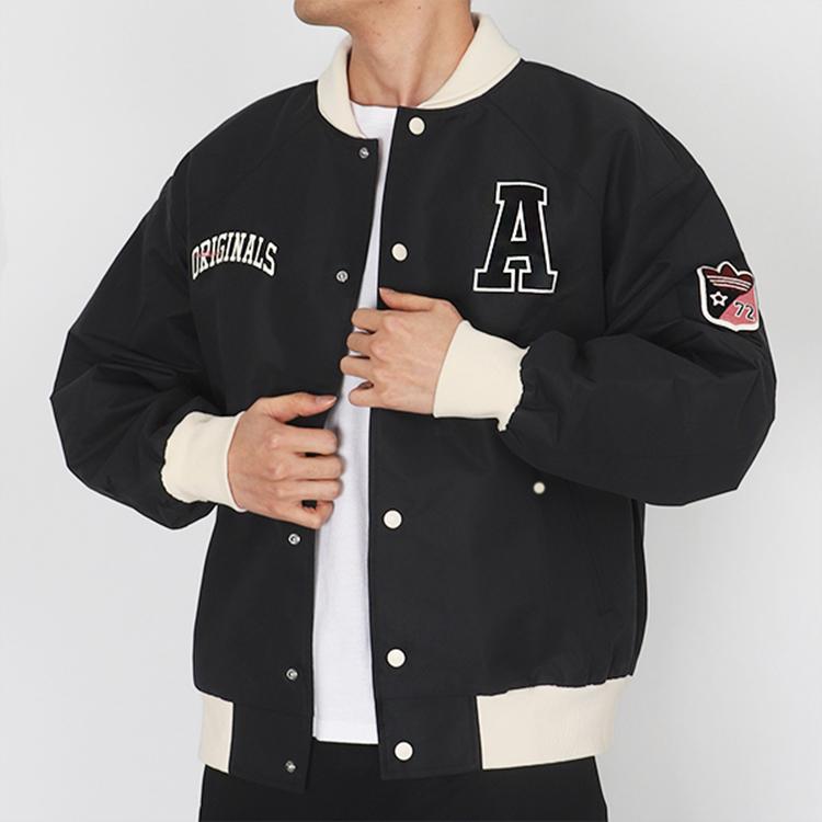 Adidas Originals Trefoil Sports Lifestyle Series Brand Logo Stand Collar Weave Baseball Jacket Men Jacket Black HY7223