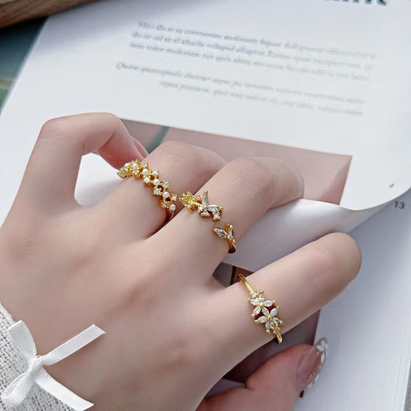 Retro Niche Design Simple Zircon Diamond Opening Ring Light Luxury Diamond Temperament High-End Ring