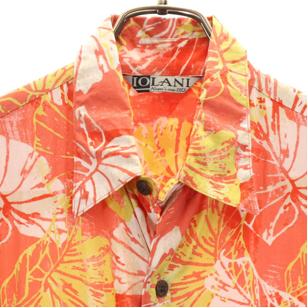 IOLANI 90s Old Leaf Pattern Short sleeve Aloha shirt S Orange series Men's Used