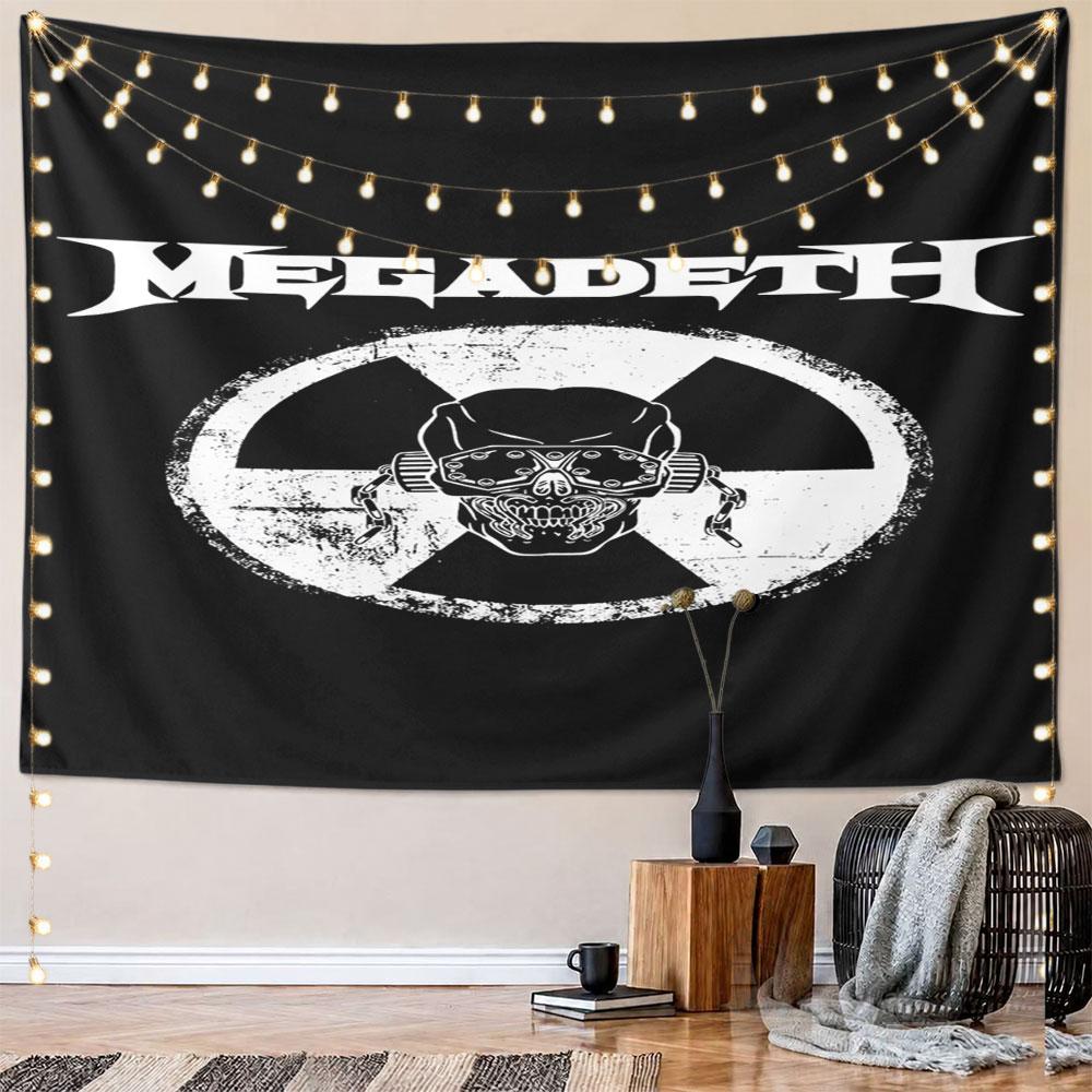 Megadeth Logo On Black Background Pattern Wall Hanging Tapestry Decorative Tapestry Home Decor for Bedroom and Living Room
