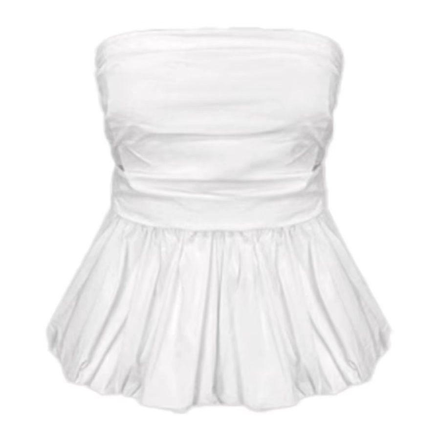 Off-Shoulder French Pleated Bandeau: Cinched Waist, Sweet & Spicy Bud-Shaped Slim-Fit Camisole, New Elegant Summer Design.