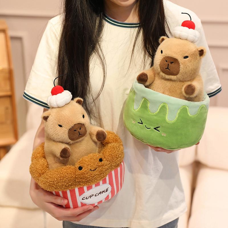 Cartoon Pineapple Bread Croissant Cake Dessert Capybara Into Cake Animals Dolls Soft Throw Pillow Plush Birthday Gifts for Girls