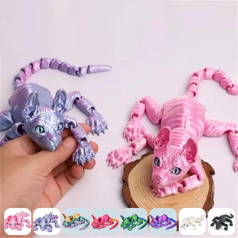 2025 Hot 3D Printed Sphynx Cat Realistic Hairless Cat Figurine Cute Mini Desk Toy Articulated Fidget Toys for Lovers Home Decors