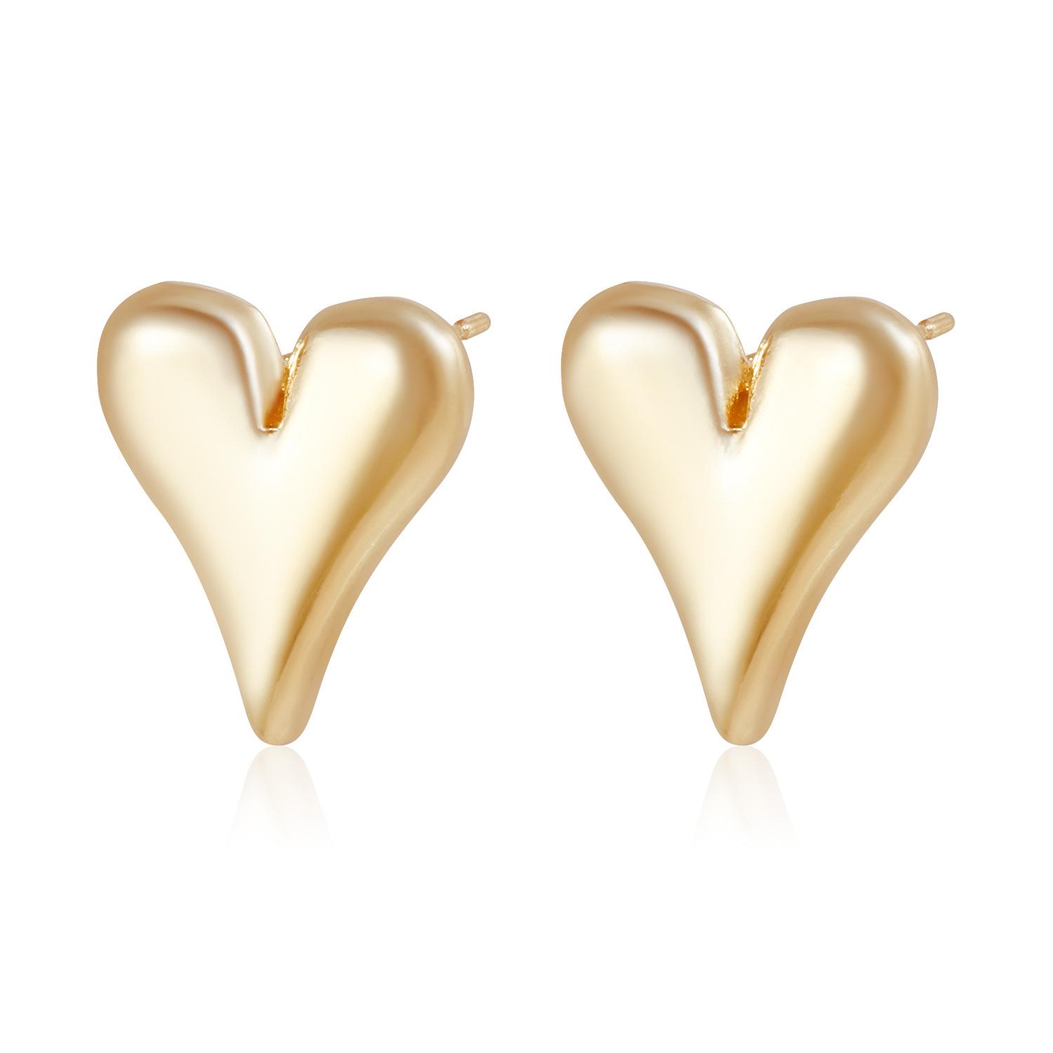 INS glossy love retro design stud earrings symmetrical heart-shaped high-end earrings