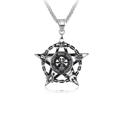 Edelstahl Punk Totenkopf Pentagramm Freimaurerei Anhänger Halskette für Männer