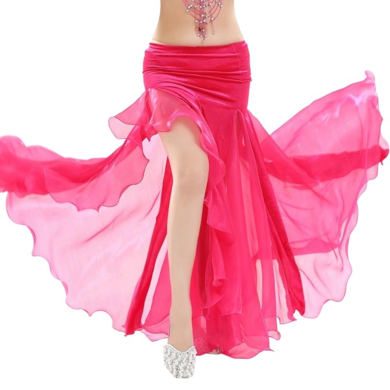 Professional Belly Dance Skirt with Elegant Wavy Hem and Single Slit for Flexible Stage Movement and Safety