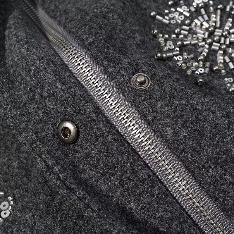 Womens Winter Fashion Stand Collar Zip Sequin Jacket Wool Blend Coat