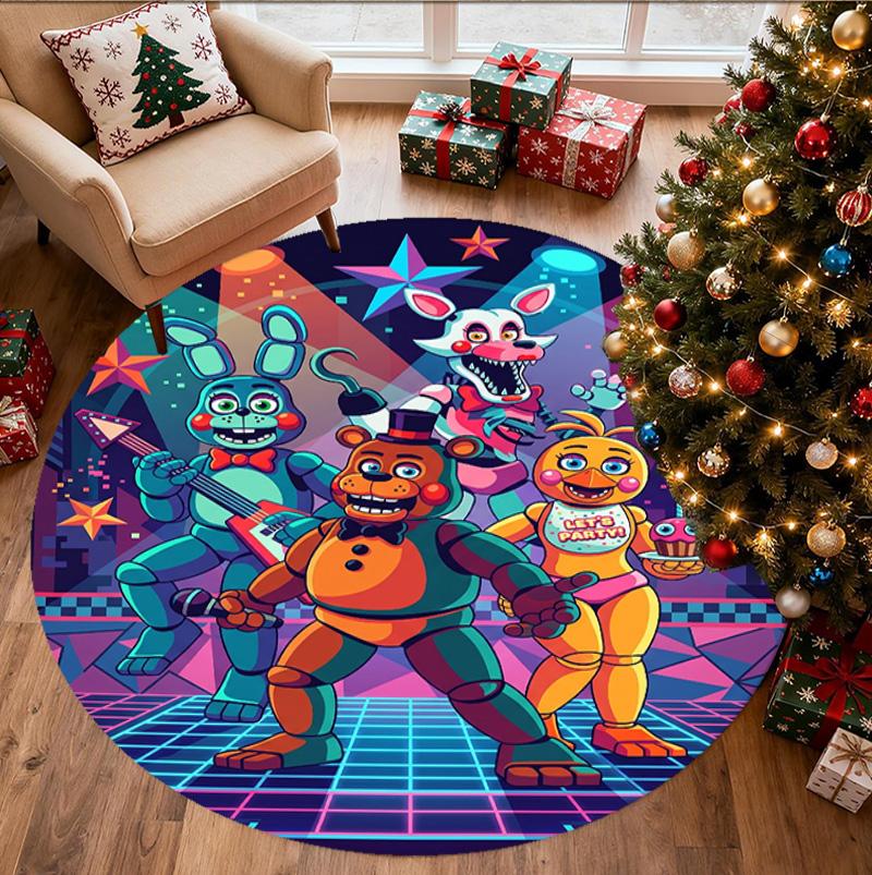 Five Nights At Freddy's Pattern Round Rug, Indoor/Outdoor Mat, for Picnic, Gameroom, Bedroom, Office, Living Room, Home Decor Carpet, Birthday Gift
