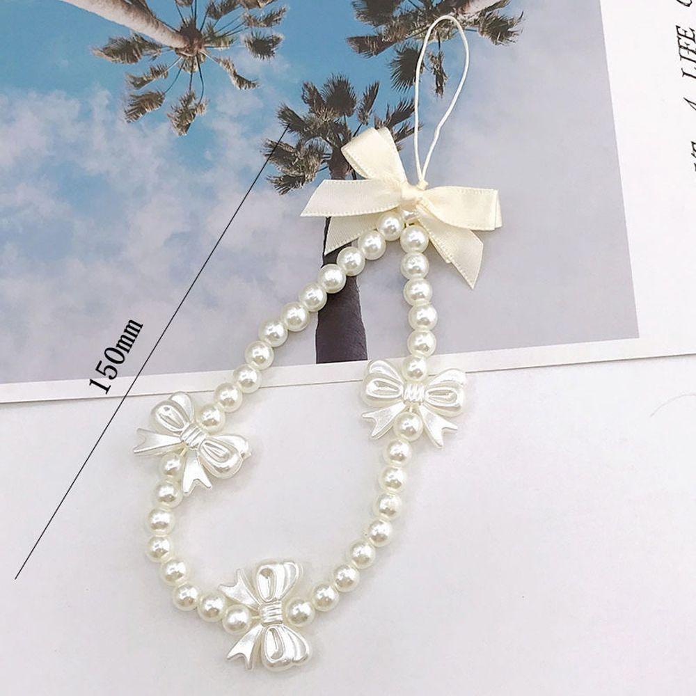 Rope Phone Chain Short Rope Pearl Bow Mobile Phone Straps Hand Strap Wrist Hand Lanyard Phone Charm