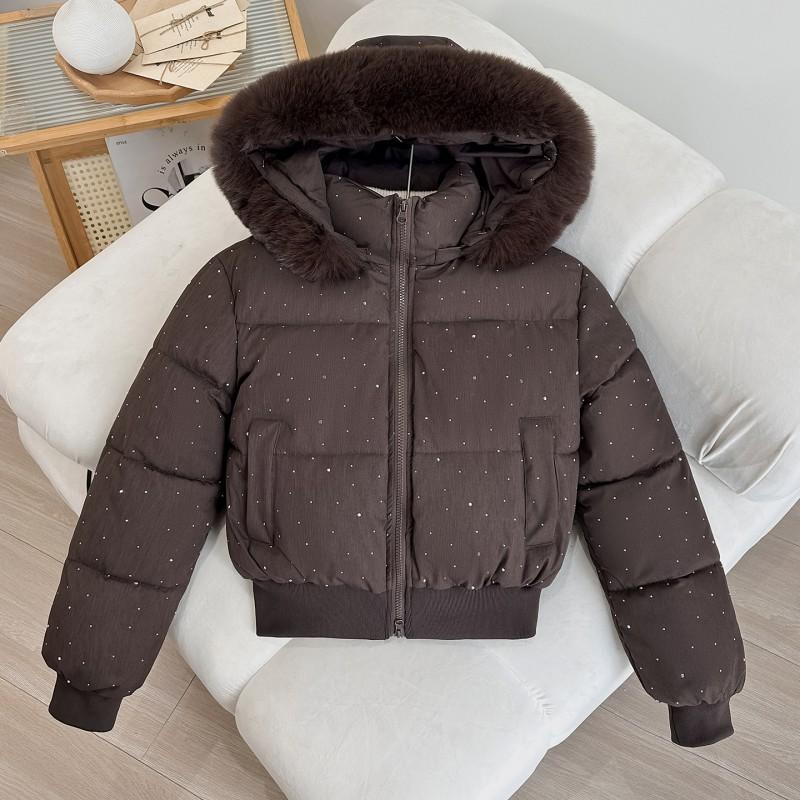Womens Short Puffer Coat With Faux Fur Collar Warm Thickened Cotton Jacket Korean Style Slim Fit Winter Outerwear