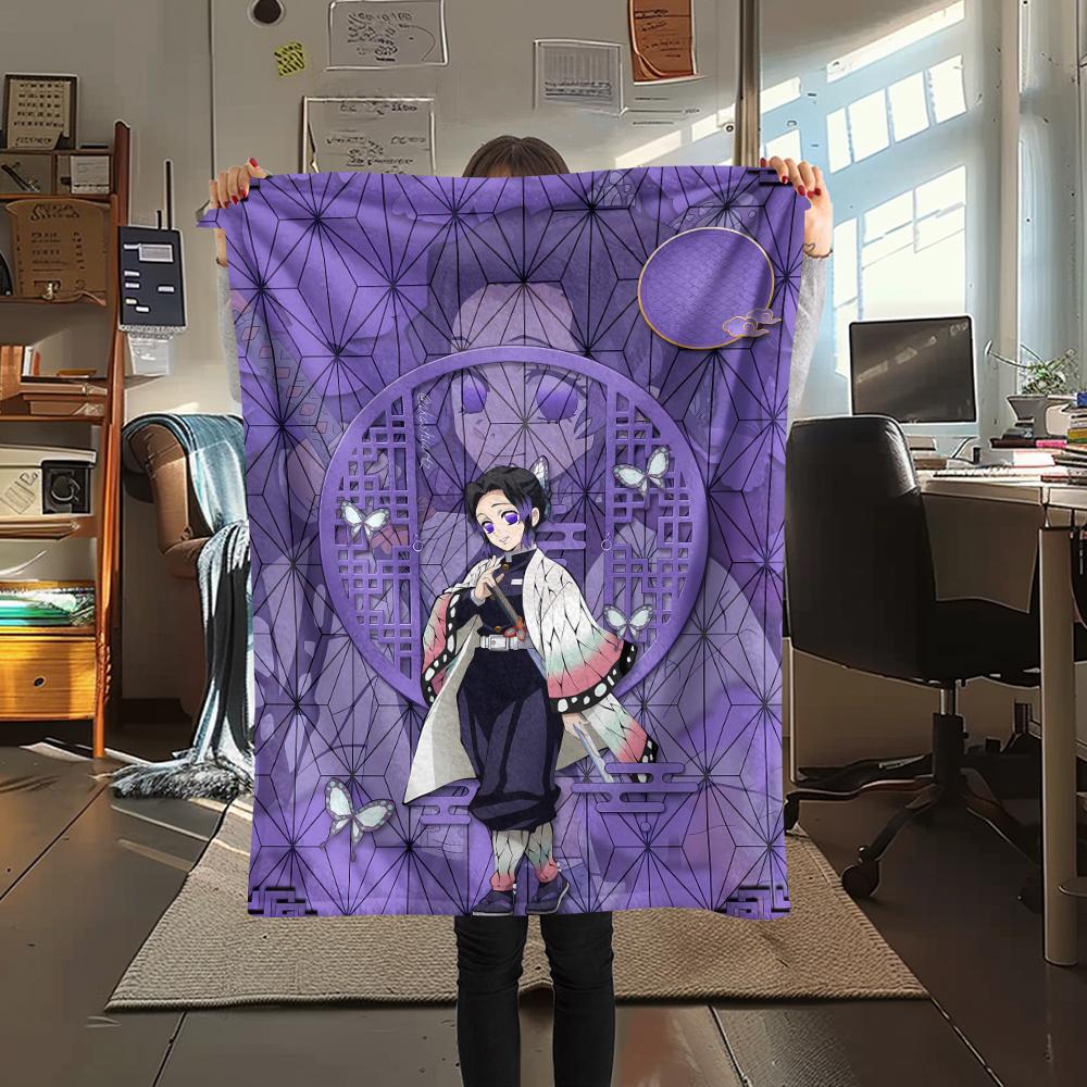 1PC Demon Slayer Print Flannel Blanket, High quality All Seasons, Home Decor, Warmth and Comfort, Perfect for Christmas Gifts